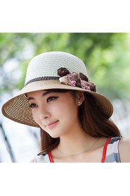 Women Casual Summer Floral Linen/Straw Sun Hat