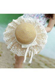 Lace Bow Ms. Collapsible Sun Straw Beach Hat