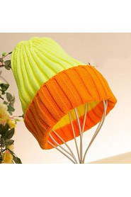 Women Fluorescent Color Stitching Small Speakers Wool Knit Cap