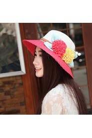 Women Straw Flowers Color Block Fedora Hat,Cute/ Party/ Casual Spring/ Summer/ Fall