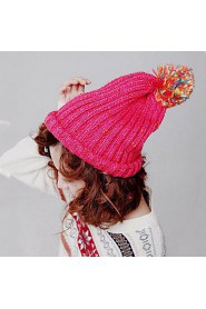 Women Hand Knitted Wool Casual Candy-colored Hairball Decoration Monochrome Hat