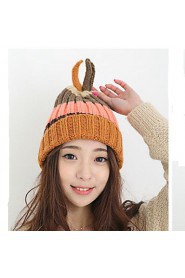 Women Casual Knitting Wool Cute Rabbit Ears Warm Stripes Colored Hat