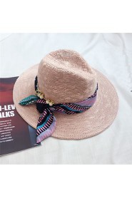 Women Casual Ribbon Straw Middle Brimmed Foldable Sun Hats