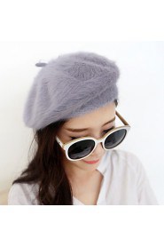 Fashion Pure Color Rabbit Fur Beret Princess Female Models Hat