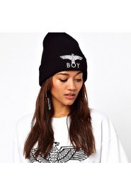 Unisex White Letters Embroidered Knit Cap (Random Color)