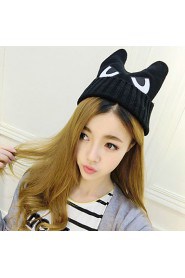 Fashion Wool Eyes Decorated Female Knitted Warm Ear Protection Cap