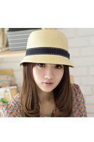 Fashion Women's Dome Bow Solid Ccolor Beach Straw Hat