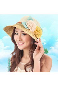 Female Sea Beach Belt Flower Decoration Large Brim Straw Hat