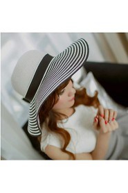 Women Vintage/Casual Summer Black and White Straw Straw Hat