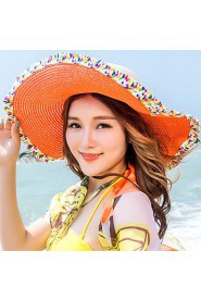 Fashion Summer Beach Large Travel Stitching Color Bow Straw Hat