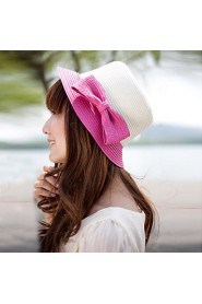 Women Straw Bow Decorative Border Fedora Hat,Cute/ Party/ Casual Spring/ Summer/ Fall