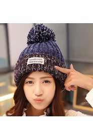 Women Casual Knitting Wool Cute Warm Stripes Colore English Alphabet Labeling Hat