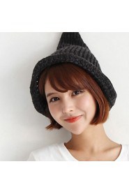 Women Hand Knitted Wool Casual Tapered Curling Candy-colored Monochrome Hat