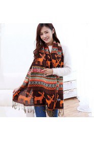 Jacquard knit Bohemian Christmas Snowflake Fawn Colored Geometric Thick Scarves Scarf