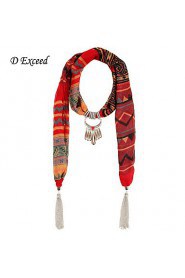 Dark Red Black Printed Scarves for Women Voile Jewellery Wrap with Ethnic Style Charms Tassel Free Shipping
