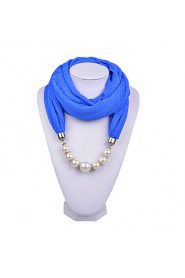 Girl Necklace Scarf Fashion Solid Color Chiffon Wraps with Fake Pearl Beads Pendant Scarves