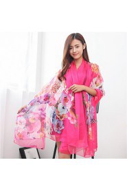Fashion Chiffon Scarves Printing Brightly Flowers Long Paragraph Sunscreen Scarf