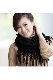 Women Fringed Hollow Pure Color Hedging Warm Wool Knit Scarf