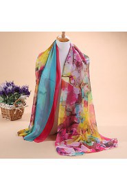 HOT sale Women's fashion new peach blossom and trees printed 30D chiffon scarves, scarves shawls