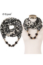 Women's leopard print beaded scarves thick warm scarf with pendant for winter
