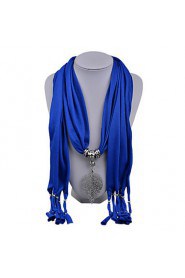 Women's Fashion Cotton Scarves with Alloy Leaf Charms Long Tassel Pendnat Scarf