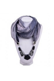 Women Gradient Design Infinity Ring Voile Scarf with Irregular Beads Pendant Scarfs
