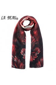 Red Flower Print Polyester Scarf
