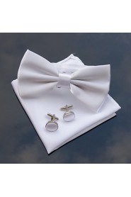 Men's Wedding Party Polyester Bowties with Matching Hanky & Cufflink (10 Color)