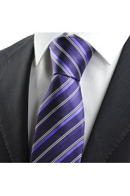 Men's Purple Striped Necktie Wedding Formal Business Work Casual Tie With Gift Box