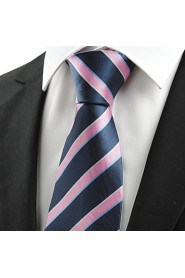 Men's New Striped Pink Blue Microfiber Tie Necktie For Wedding Party Holiday With Gift Box