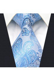 Men's 100% Silk Tie Blue Paisley Necktie Jacquard Woven
