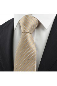 Men's Striped Khaki Beige Apricot Tie Wedding Work Casual Necktie With Gift Box