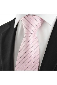 Men's Striped Pink Microfiber Tie Necktie For Wedding Party Holiday With Gift Box