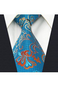 Men's 100% Silk Tie Blue Floral Business Necktie