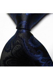 Men Wedding Cocktail Necktie At Work Black Blue Flower Tie