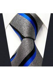 Mens Ties Neckties Stripes Gray Blue 100% Silk Wedding Fashion Handmade
