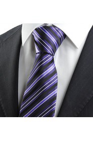 Men's Necktie Purple Black Striped Wedding Formal Business Work Casual Tie With Gift Box