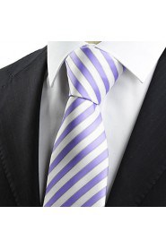 Men's Striped Purple White Microfiber Tie Necktie Formal Meeting Wedding Holiday Business With Gift Box