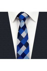 Men's Tie Navy BlueChecked Skinny Necktie Fashion 100% Silk Casual