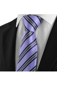 Men's Tie Lavender Violet Striped Wedding/Business/Party/Work/Casual Necktie With Gift Box
