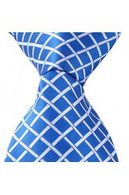Grid Pattern Blue Necktie Men Business Leisure Tie Jacquard