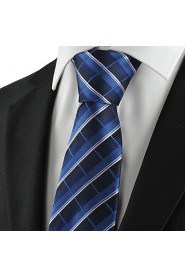Men's Tie Navy Dark Blue Striped Plaid Necktie Wedding/Business/Party/Work/Casual With Gift Box