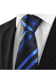 Men's New Striped Blue Black Microfiber Tie Necktie For Wedding Party Holiday With Gift Box
