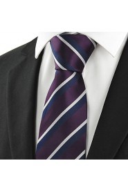 Men's White Navy Striped Plum Microfiber Tie Necktie For Wedding Party Holiday With Gift Box