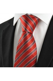 Men's New Red Grey Striped Microfiber Tie Necktie For Wedding Party Holiday With Gift Box