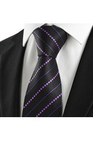 Men's Purple Striped Black Microfiber Tie Necktie For Wedding Party Holiday Prom With Gift Box