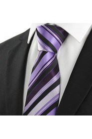 Men's Striped Purple Black Microfiber Tie Necktie For Wedding Party Holiday With Gift Box