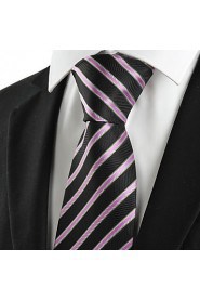 Men's New Striped Pink Black Microfiber Tie Necktie For Wedding Party Holiday With Gift Box