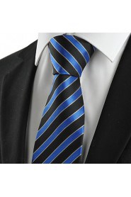Men's New Striped Blue Black Microfiber Tie Necktie For Wedding Party Holiday With Gift Box