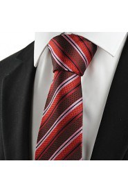 Men's New Striped Red Black Microfiber Tie Necktie For Wedding Party Holiday With Gift Box